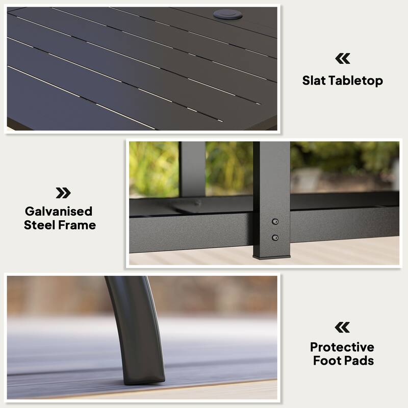 GDFStudio Outdoor Ondine Steel Outdoor Dining Table with Umbrella Hole for Six