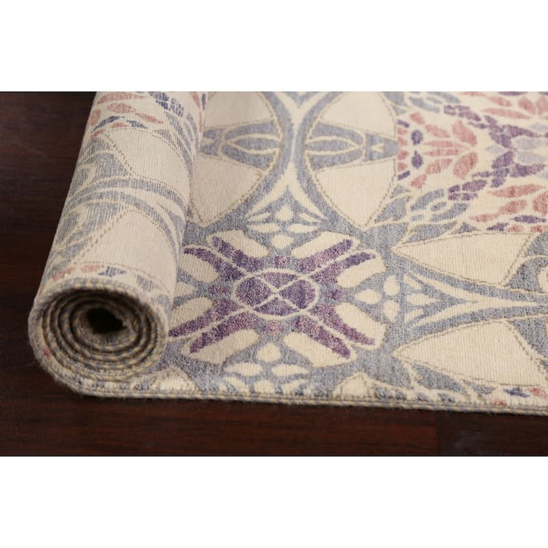 Vegetable Dye Abstract Oriental Staircase Wool Runner Rug Hand-knotted - 3'2" x 9'11"