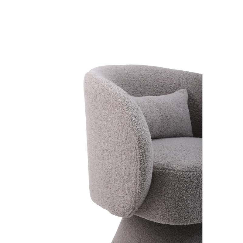 Grey Faux Fur 26.4" Swivel Round Barrel Chair