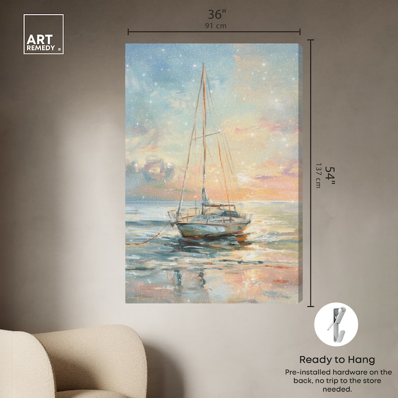 Art Remedy Boat On The Shore Gallery Wrapped Sailing 1 Piece Canvas Wall Art