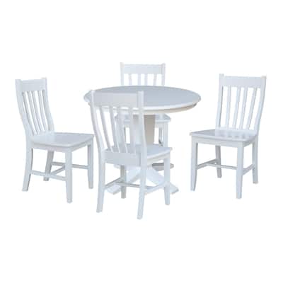 36 in Solid Wood Round Top Pedestal Dining Table with Dining Chairs