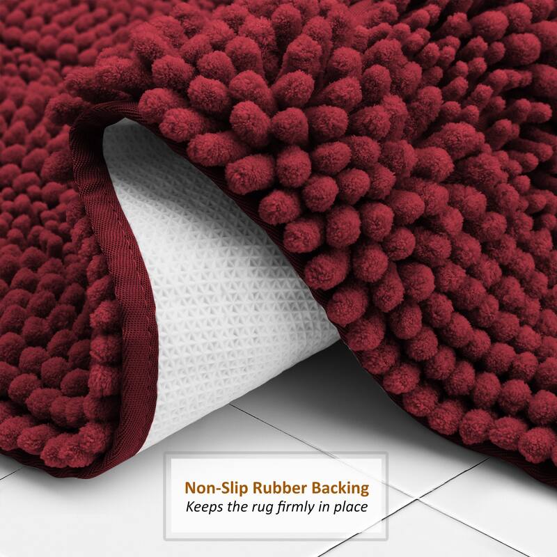 Clara Clark Chenille Extra Soft and Absorbent Bath Mat - Non Slip Fast Drying Bath Rug Set