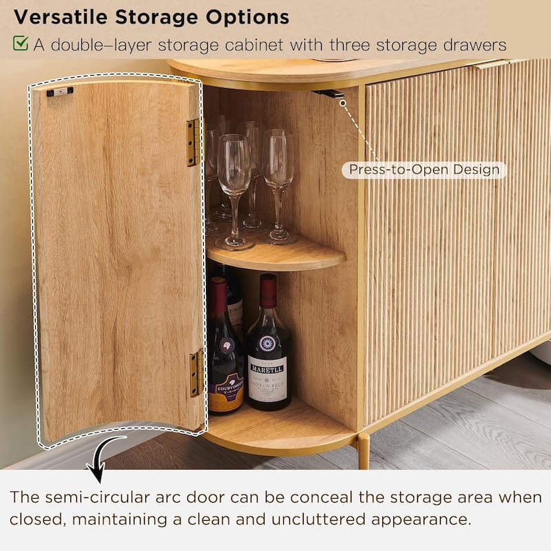 60" Modern Fluted Buffet Cabinet, Buffet Table, Coffee/Wine Bar