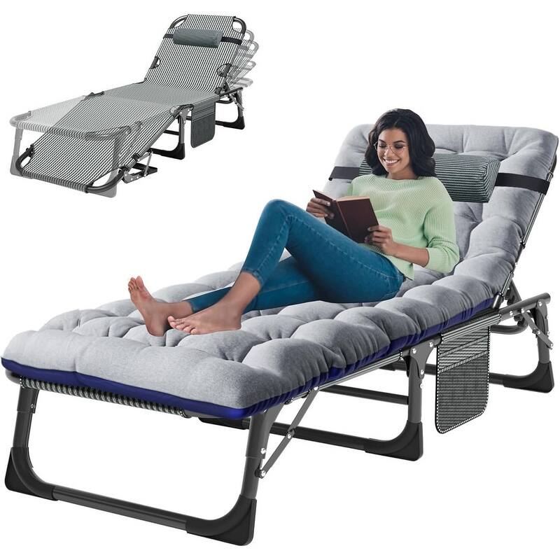3-in-1 Patio Lounge Chair, Folding Heavy Duty Chaise - Slate Stripes With Pad