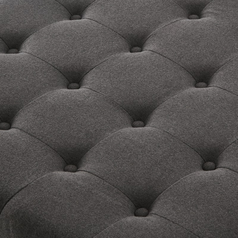 Linen Fabric Square Ottoman, Upholstered Button Tufted Storage Ottoman, Coffee Table with Nail Trims & Rubber Wood Legs