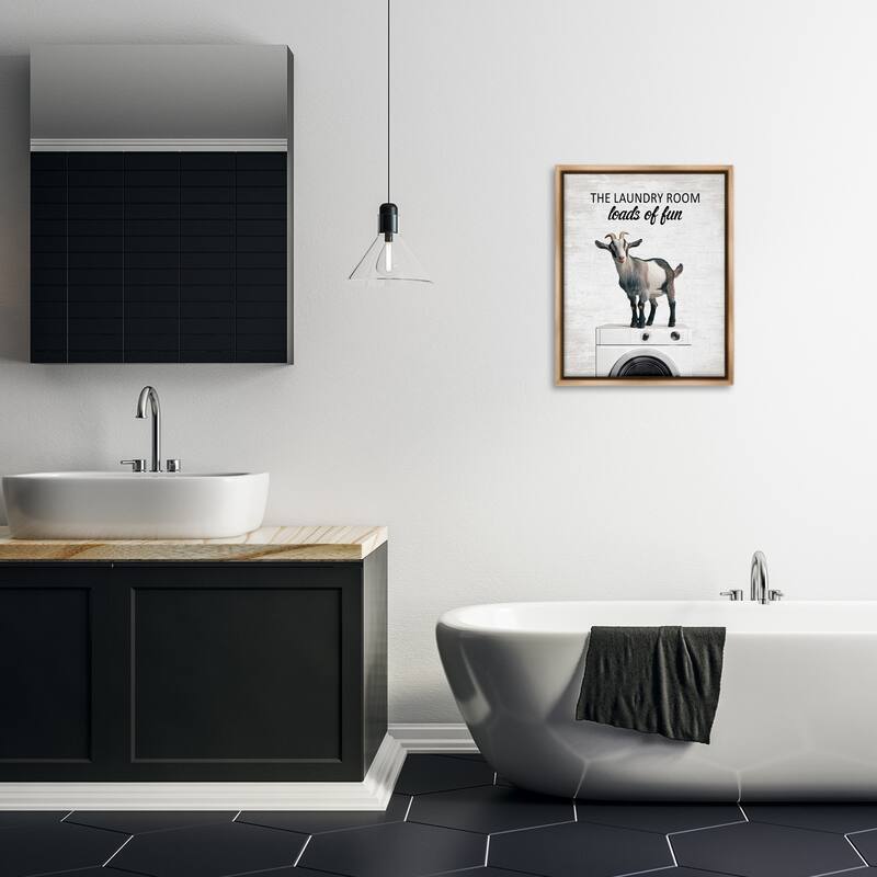 Stupell Loads of Fun Laundry Goat Framed Floater Canvas Wall Art Design By Lettered and Lined