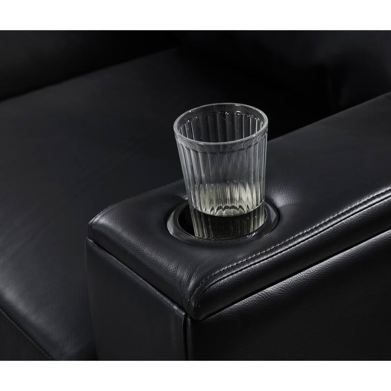 Faux Leather Upholstered Loveseat, Oversized 3 Seater Sofa with Square Arms, Deep Seat Sofa with Cup Holder & Storage