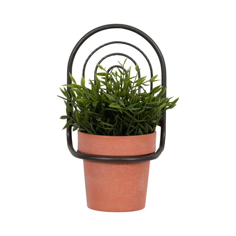 11" Metal Wall Planter Black Iron Arched Rainbow Mounted Wall Planter with Small Terracotta Planter Contemporary - 7" x 6" x 11"
