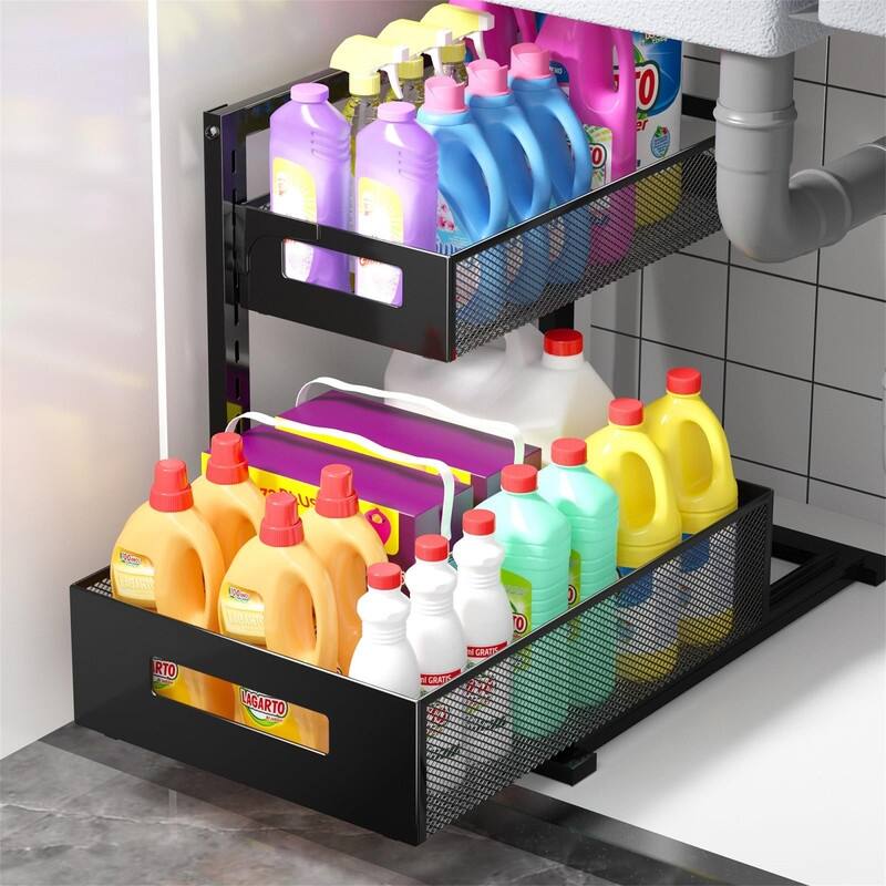 Under Sink Organizer Pull Out Cabinet - Black - 15.16 x 9.65 x 15.75