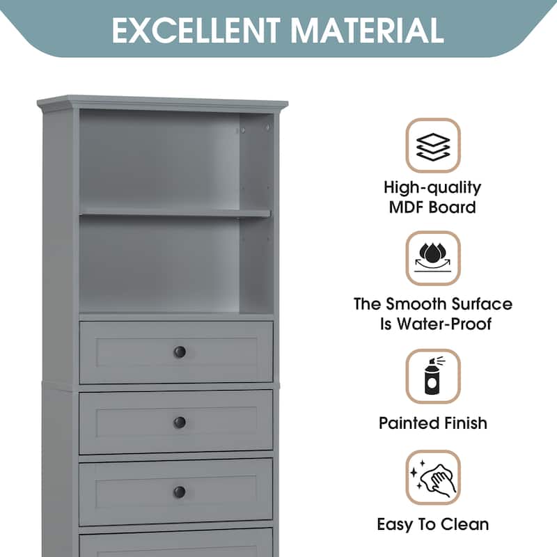 Tall Storage Cabinet with 3 Drawers, Adjustable Shelf, Enclosed Door & Open Shelves, Painted MDF Organizer