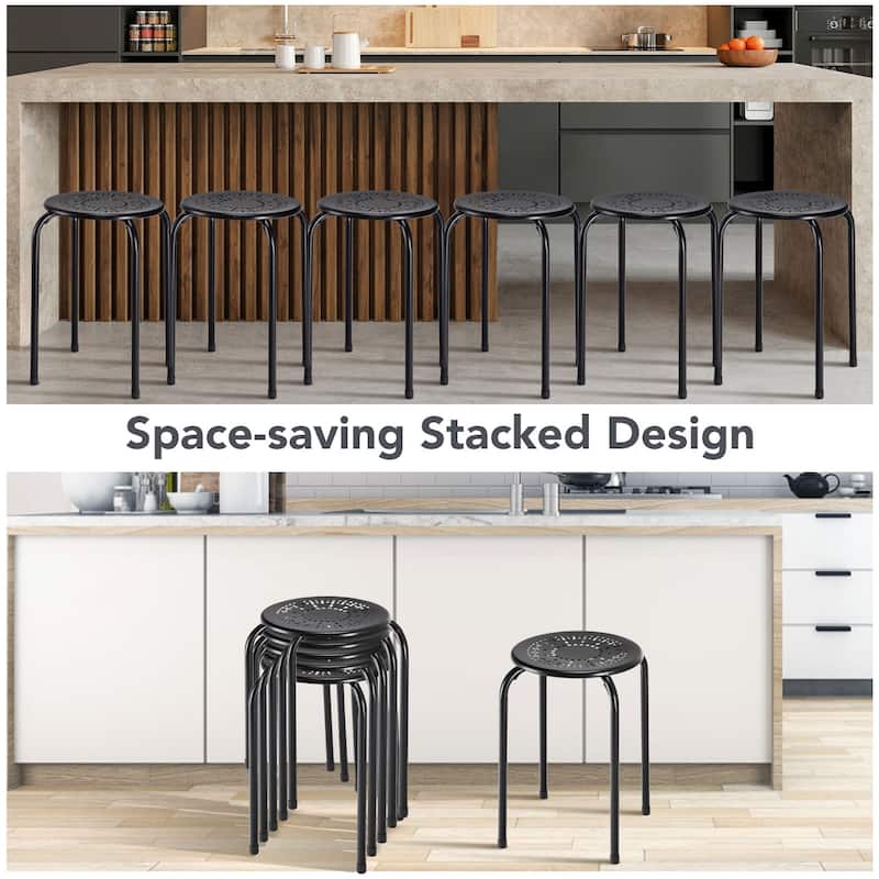 Set of 6 Stackable Daisy Backless Round Metal Stool Set - 11.6" x 17.5"