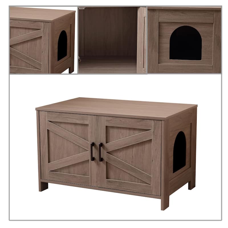 Classic Wooden Cat Litter Box House with Two Front Doors