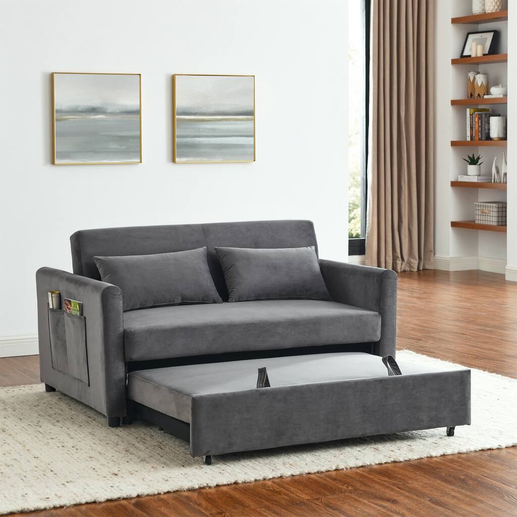 Velvet 3-in-1 Convertible Sofa Bed with Adjustable Backrest