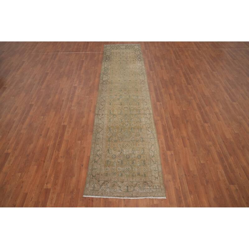 Hand Knotted Oriental 100% Wool Carpet Traditional Floral Brown Bibikabad Runner Rug - 12' 11'' X 3' 0''