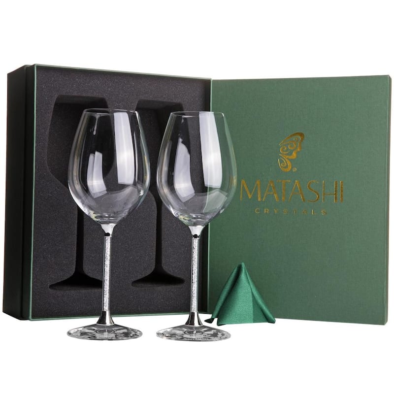 Matashi Crystal Wine Glasses Set 18.5 oz- Lead-Free Crystal Sparkling Wine Wedding Glasses, Elegant Crystal Filled Glassware