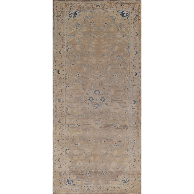 Distressed Mahal Persian Vintage Runner Rug Handmade Wool Carpet - 3'10" x 10'3"