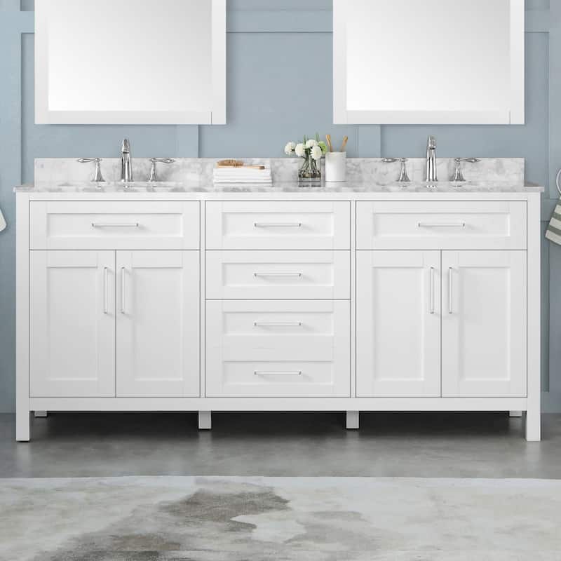 Miseno MV-TAHO72-15VKC Tahoe 72" Free Standing Double Basin Vanity Set - White / White Carrara Marble