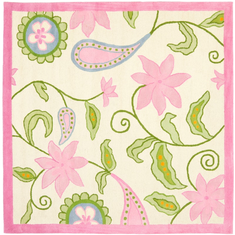 SAFAVIEH Handmade Kids Ingalill Wool Rug - 7' Square - Ivory/Pink - Square