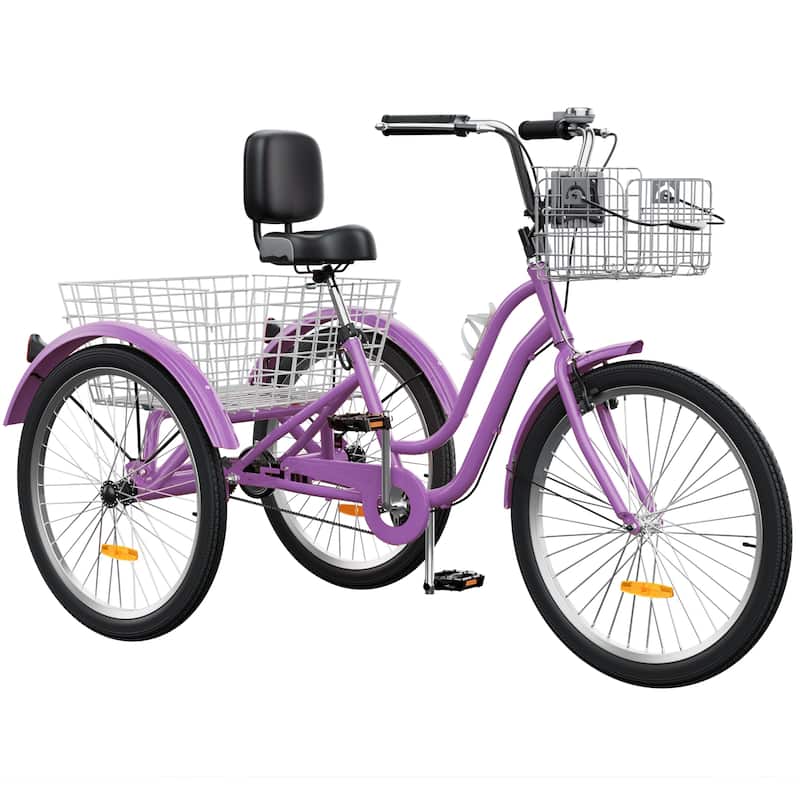 Moasis 26" Adult Tricycle 3 Wheel Bikes 1 Speed Trike Low Step Through Cruiser Bike - Purple