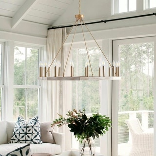 40" Brushed Gold 16-Light Wagon Wheel Candle Style Chandelier