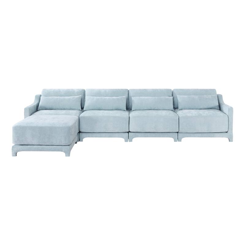 141.7" Chenille Modular 4-Seater Sofa with Ottoman & Ergonomic Wood Base