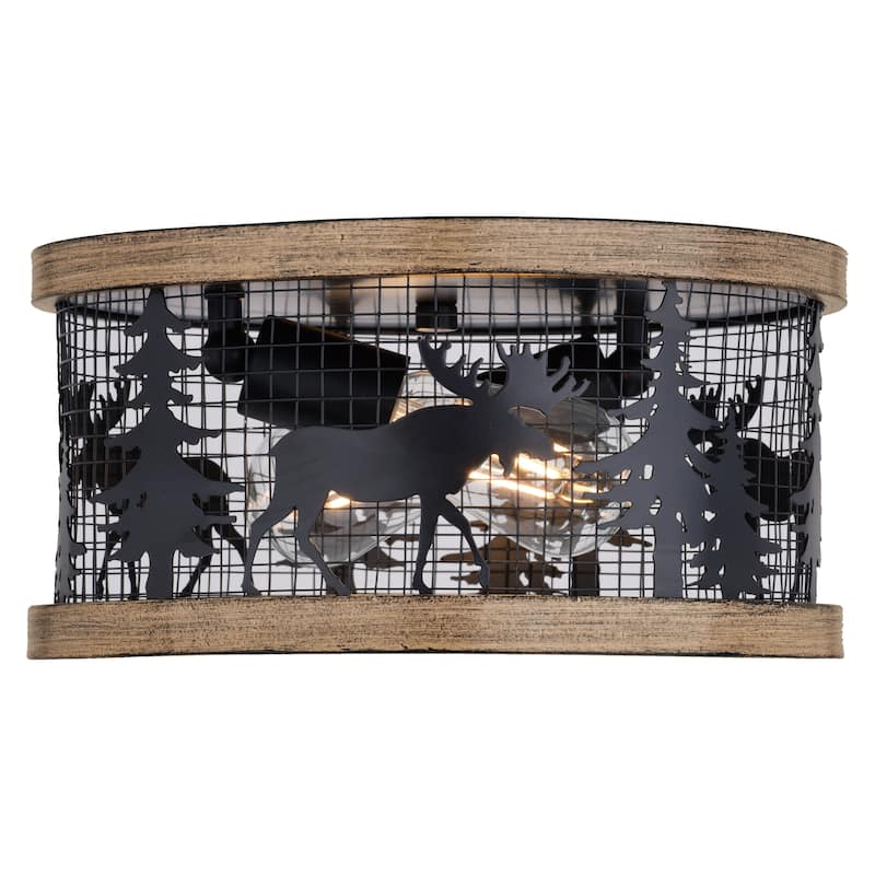 Kodiak 12-in W Black Rustic Round Cage Flush Mount Ceiling Light Fixture Tree Motif