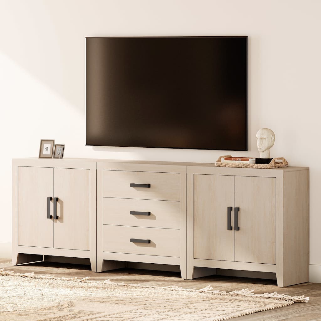 WAMPAT TV Stand for 85-Inch TVs, 3-Piece Farmhouse Media Console with Storage