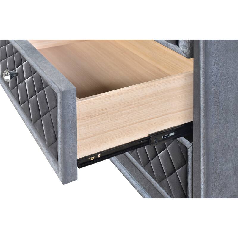Luxury Upholstered Nightstand, Bedside Storage Cabinet with Velvet Tufted Drawer, Sofa Side Table with Tempered Glass Top