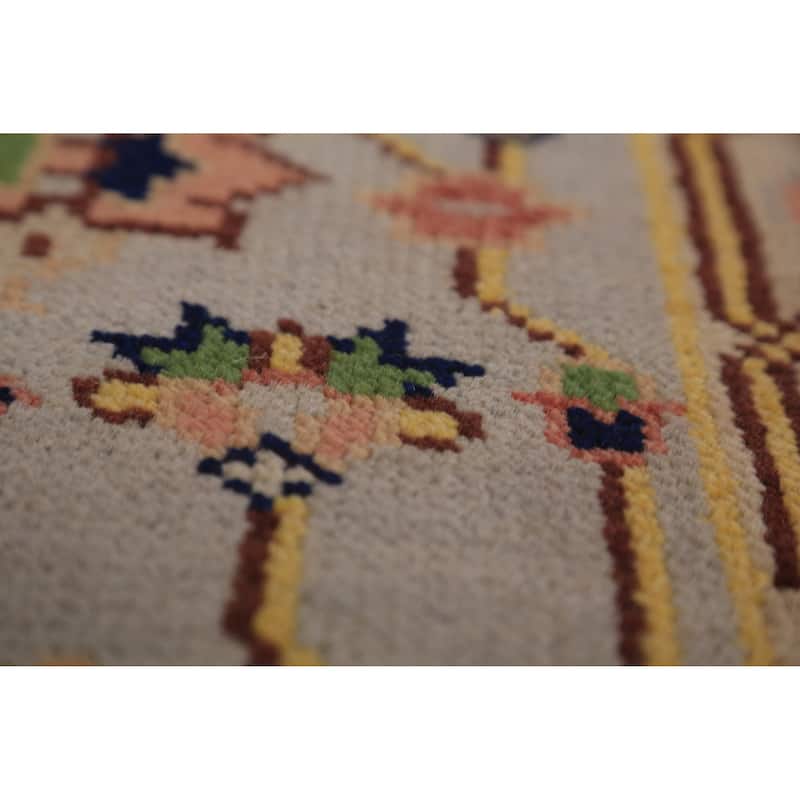 Transitional Beige Oushak Indian Foyer Rug Hand-Knotted Wool Carpet - 2'11"x 5'0"