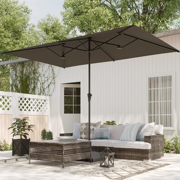 15 black double patio umbrella ABCCANOPY 15FT Double Sided Pool Umbrella with Base, Outdoor Porch Umbrella for Poolside, Lawn, Backyard (Green)