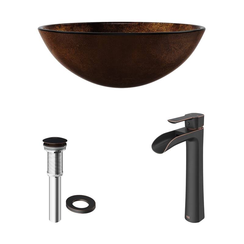 VIGO Giovanni 17"L x 17"W Glass Vessel Sink and Niko 11"H Faucet Set