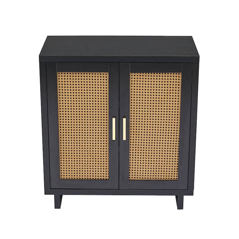 Mid-Century Modern Rattan Sideboard Storage Accent Cabinet with 2 Door
