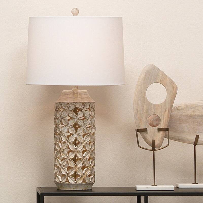 Alden Décor Collins Resin Treillage Table Lamp, White Wash