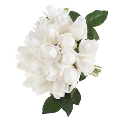 Rose Artificial Flowers - 24Pc 11.5-Inch Fake Flower Set with Stems by Pure Garden (White)