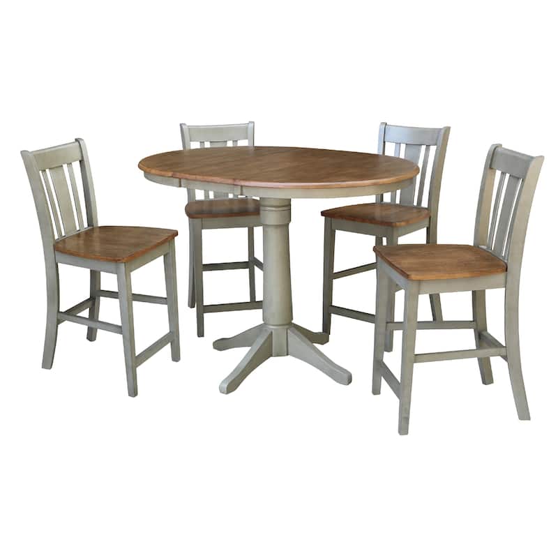 36" Round Extension Dining Table With 4 San Remo Counter Height Stools - Set of 5 Pieces