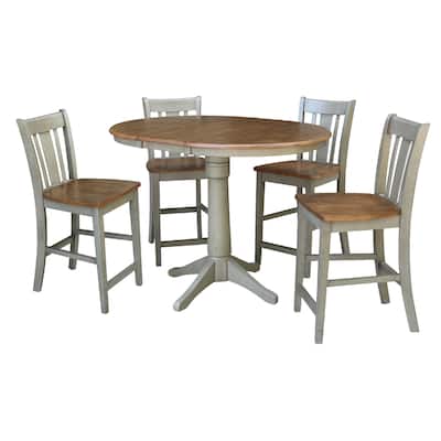 36" Round Extension Dining Table With 4 San Remo Counter Height Stools - Set of 5 Pieces