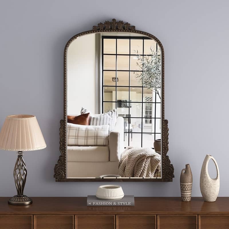 Traditional Baroque Arch Wall Mirror - Antique Black