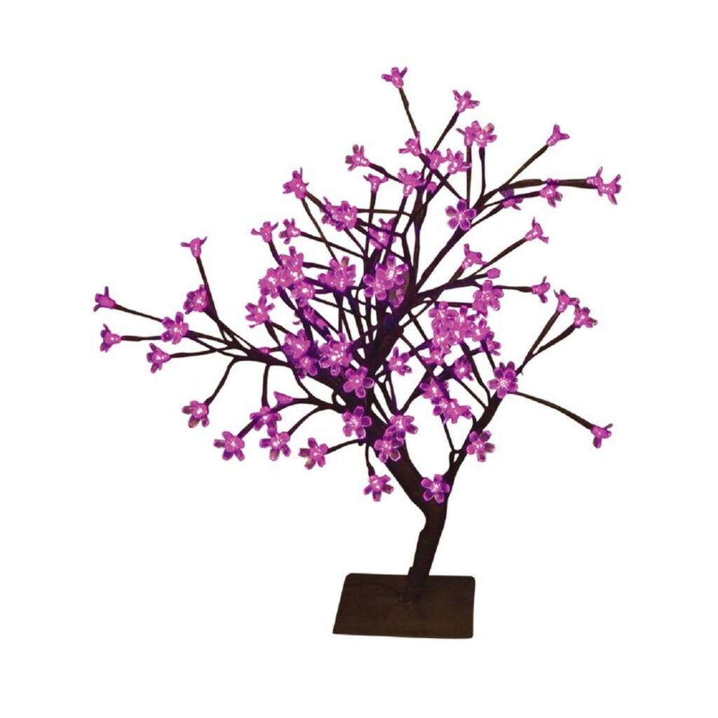 Pre-Lit Floral Bonsai Outdoor Artificial Tree - 22" - Pink Lights