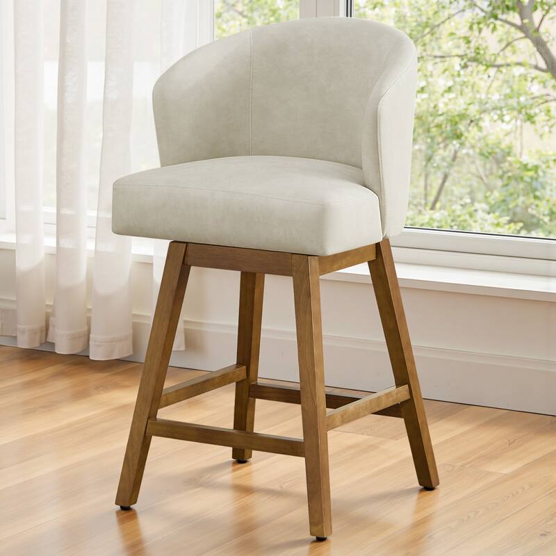 26 Inch Upholstered Swivel Counter Height Bar Stools with Back and Solid Wood Frame - 37.8"H x 20.9"W x 21.3"D