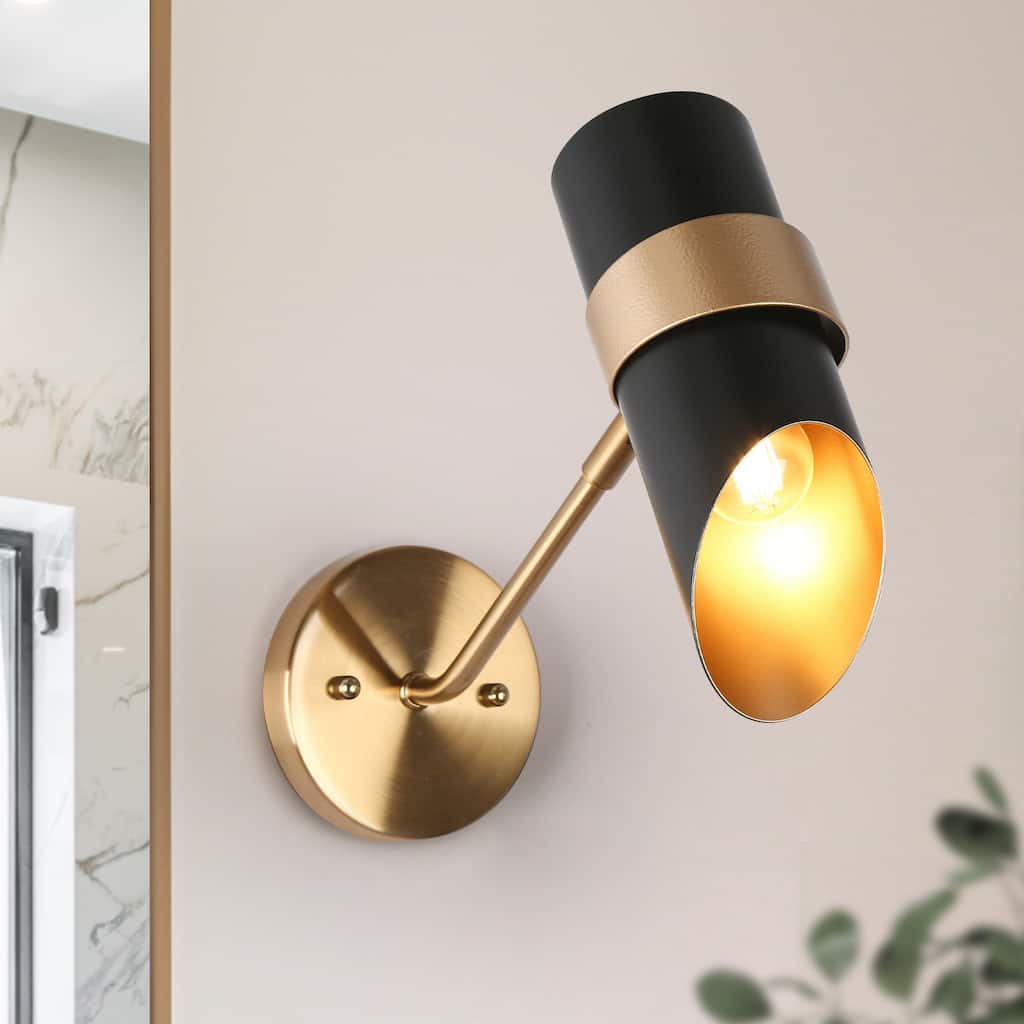 Modern Black Gold 1-Light Metal Wall Sconces for Bathroom - L4.7"*W10.6"* H11.2"
