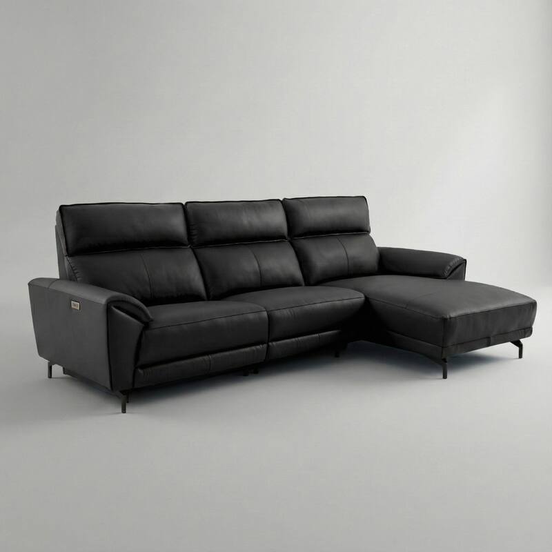 Furniture of America Fynae Modern Leather L-Shaped Sectional Recliner with Chaise and USB Ports