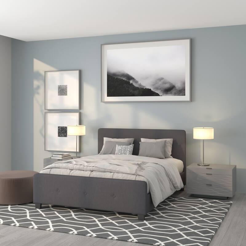 Button Tufted Upholstered Casual Style Platform Bed