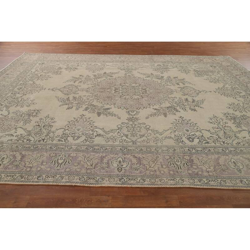 Distressed Tabriz Vintage Persian Rug Handmade Bedroom Wool Carpet - 9'4" x 12'11"