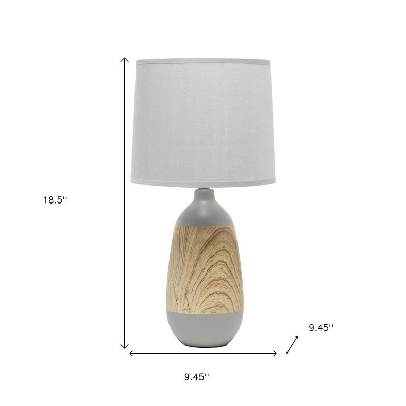 HomeRoots 19" Gray And Oak Oblong Ceramic Table Lamp With Drum Shade - 9.45 in. x 18.50 in. x 9.45 in.