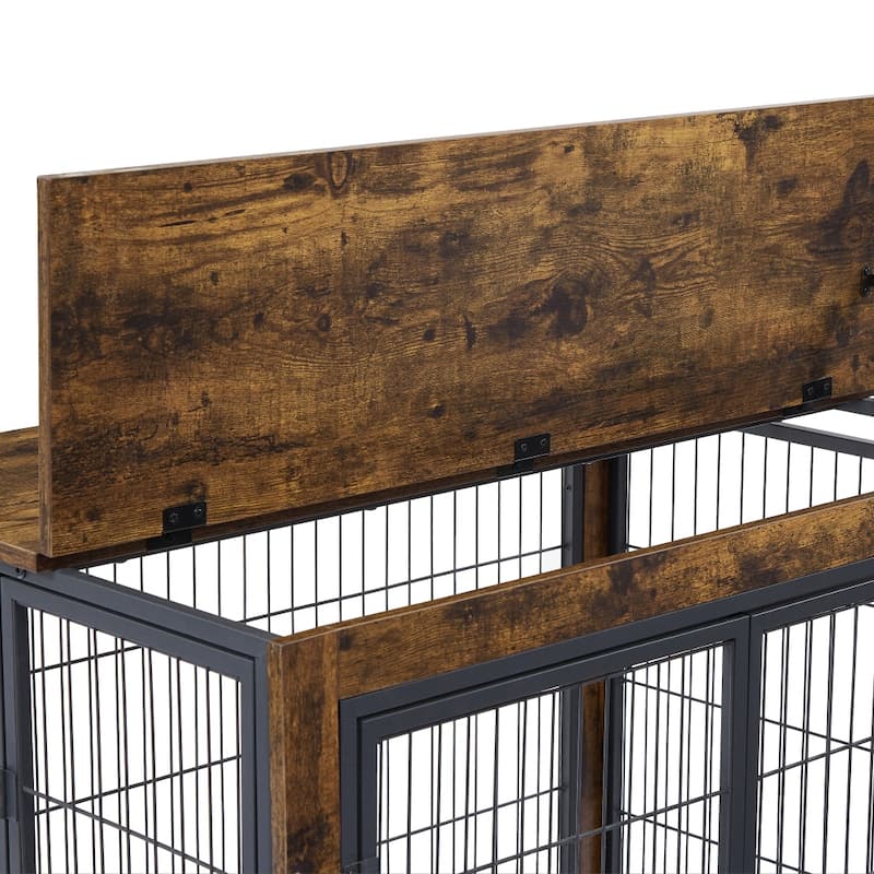 Wooden Dog Cage Crate Dog House with Double Doors on Casters