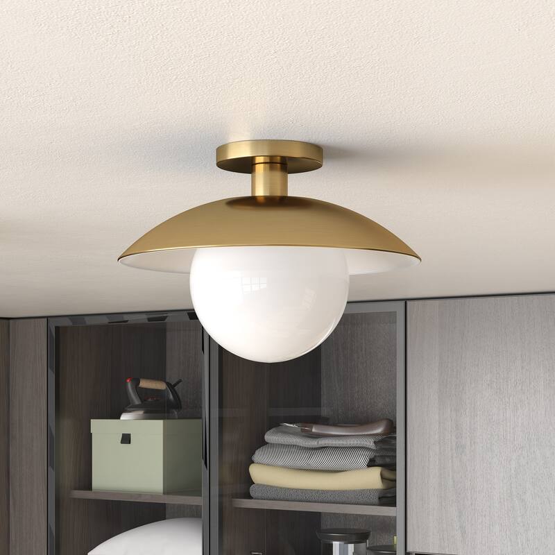 Alvia 14.5" Wide Semi Flush Mount with Metal/Glass Shade - 14.5" Wide - Brass