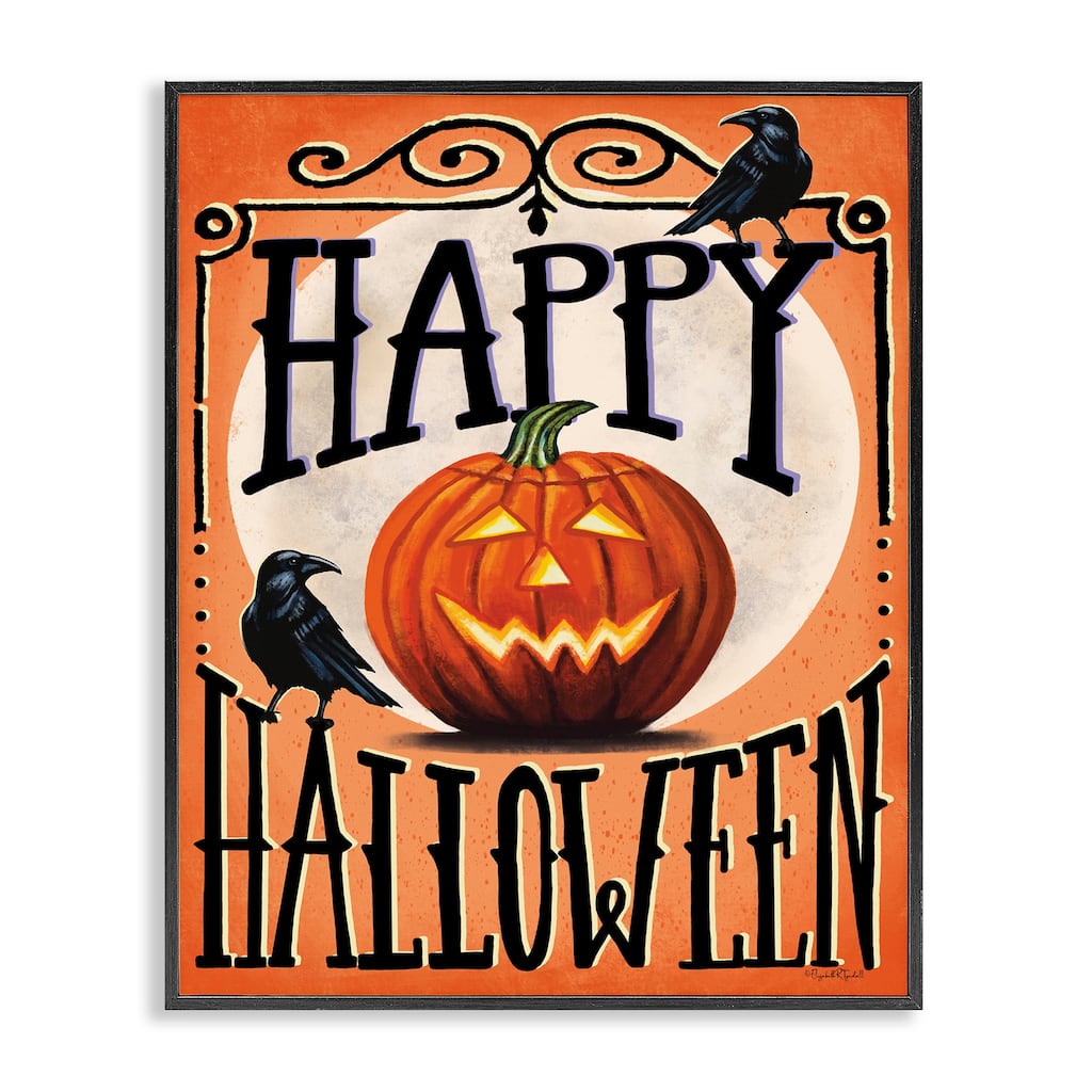 Stupell Happy Halloween with Crows Framed Giclee Art Design By Elizabeth Tyndall