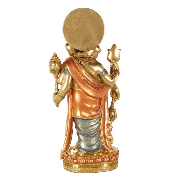 Gold Resin Ganesh Decorative Sculpture with Green, Blue, and Red Accents