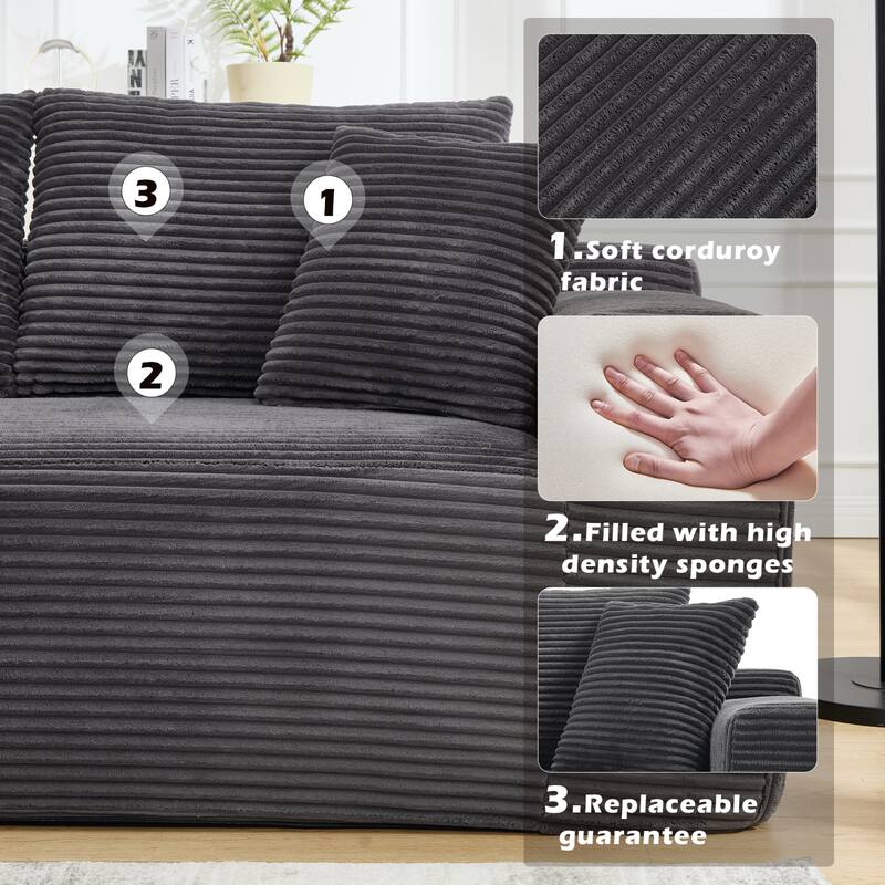 Roomfitters Modular Sectional Sofa L-Shape Cloud Couch with Oversized Left Facing Chaise, Memory Foam 2-Seat Sofa