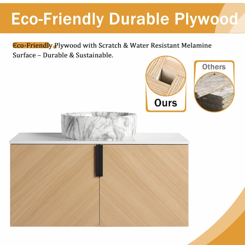 Malwee 30"/36" Floating Bathroom Vanity, Wall Mounted Bathroom Vanity with Ceramic Sink and Soft Close Door